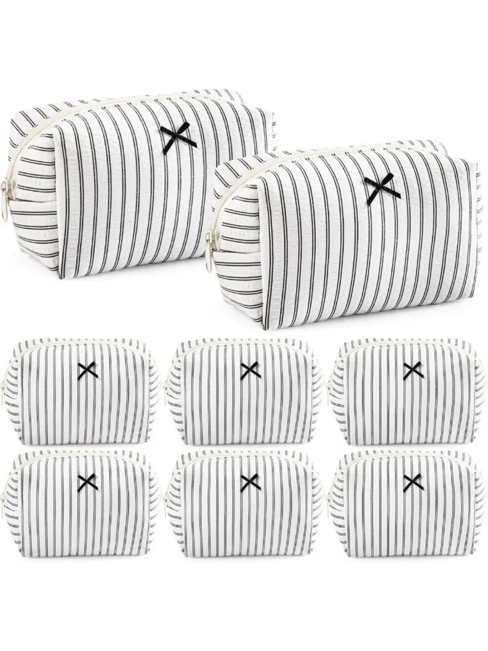 Cute Travel Makeup Bag Set - 8Pcs Cosmetic Organizer, White & Black Stripes